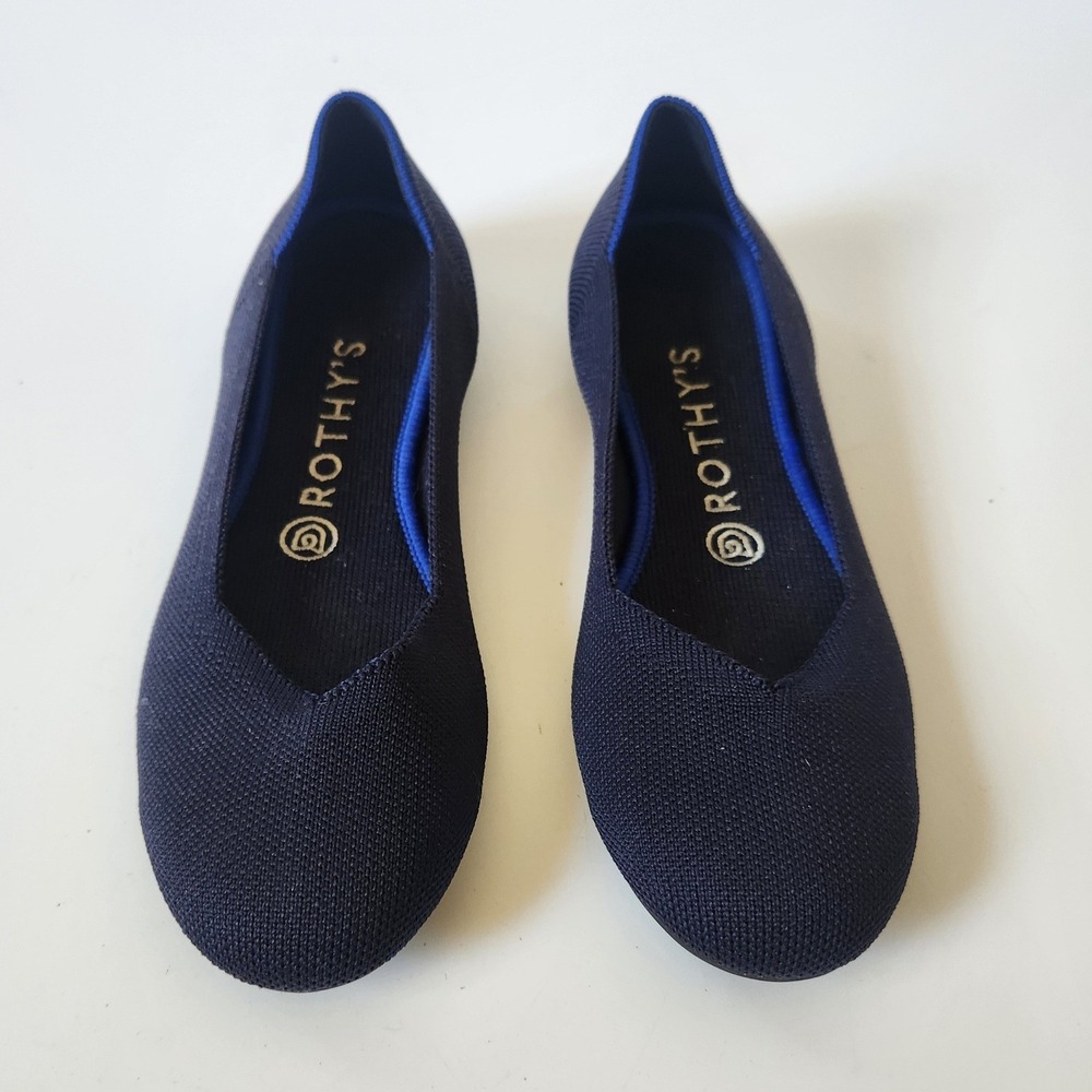 Rothys The Flat Knit Round Toe Slip On 7.5 Navy Blue Casual Comfort Minimalist